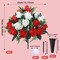 Artificial Cemetery & Memorial Flowers with Vase – Red & White Silk Rose Gravesite Bouquet, Outdoor Headstone Decoration, Long-Lasting Memorial Arrangement (2 Sets)